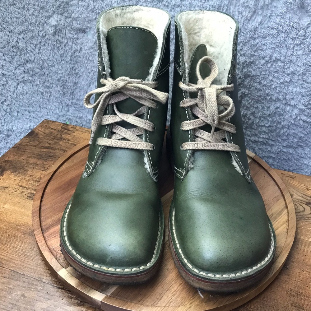 Danish Duck Feet Faborg Boots EU 45 M 11.5 W 13 Forest Green Leather Wool Lined - Picture 3 of 13